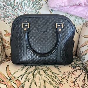 Gucci Black Embossed Leather Satchel